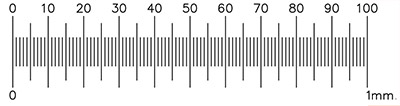S8, 1 mm horizontales Linearmaß, 0,01 mm Teilung, schwarzer Objektträger/Glasscheibe